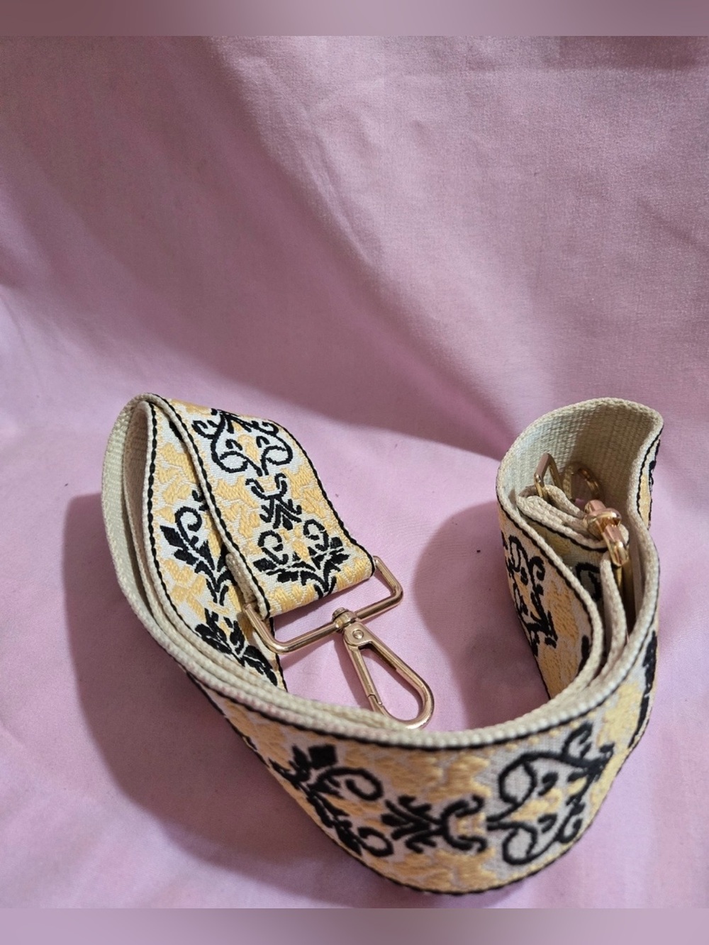 Ah-dorned Adjustable Yellow Floral Jacquard Bag Strap with Gold Hardware NWOT
